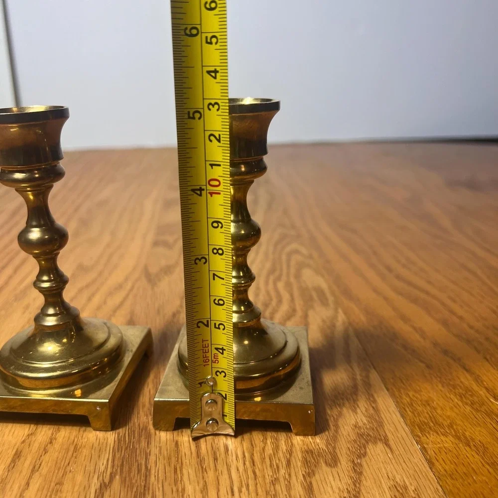 VTG Solid Brass Candlestick Holders Pair Mid Century Traditional Mantel Decor